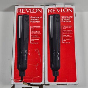 Revlon Quick & Smooth Flat Iron 1” Ceramic Plates Bundle of 2 Open Box